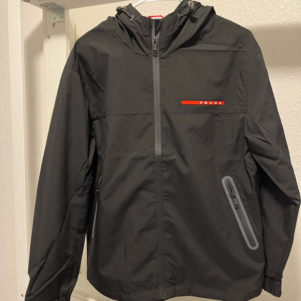 Prada Black Performance Jacket with Hood and Water-Resistant Design